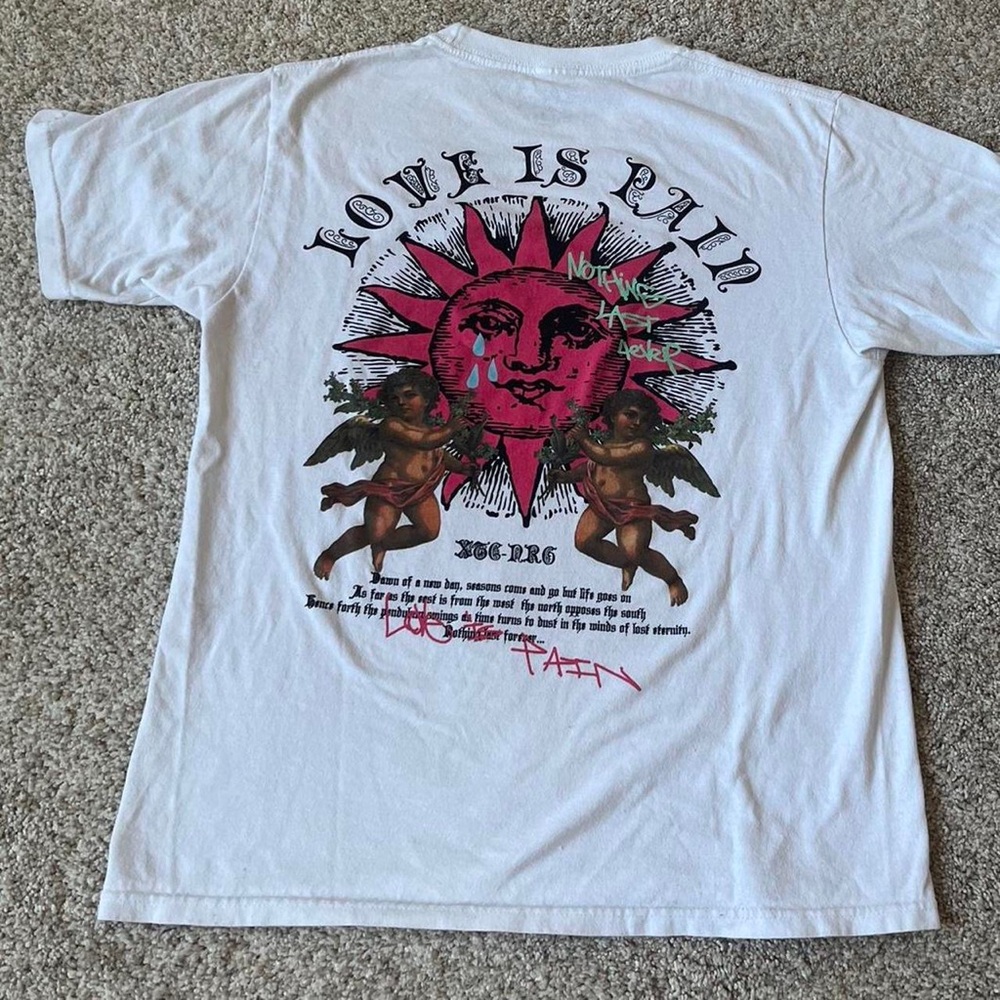 White Graphic Tee with Sun and Cherubs